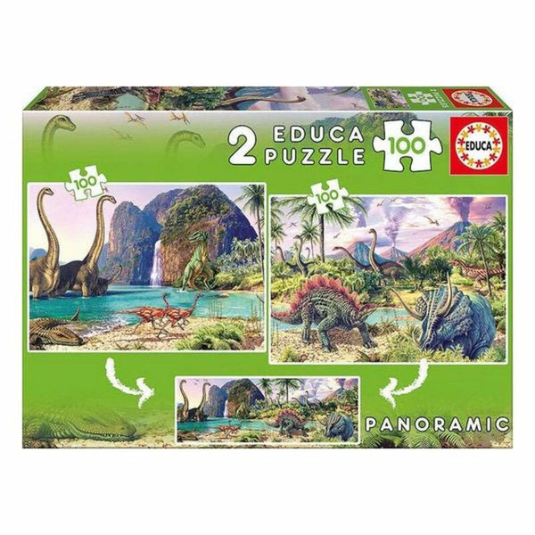 Barnpussel Dino World Educa 200 Delar (2 x 100 pcs)-Leksaker och spel, Pussel och hjärngrupper-Educa-peaceofhome.se
