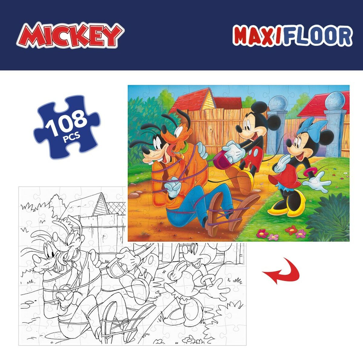 Barnpussel Mickey Mouse Dubbelsidig 108 Delar 70 x 1,5 x 50 cm (6 antal)-Leksaker och spel, Pussel och hjärngrupper-Mickey Mouse-peaceofhome.se
