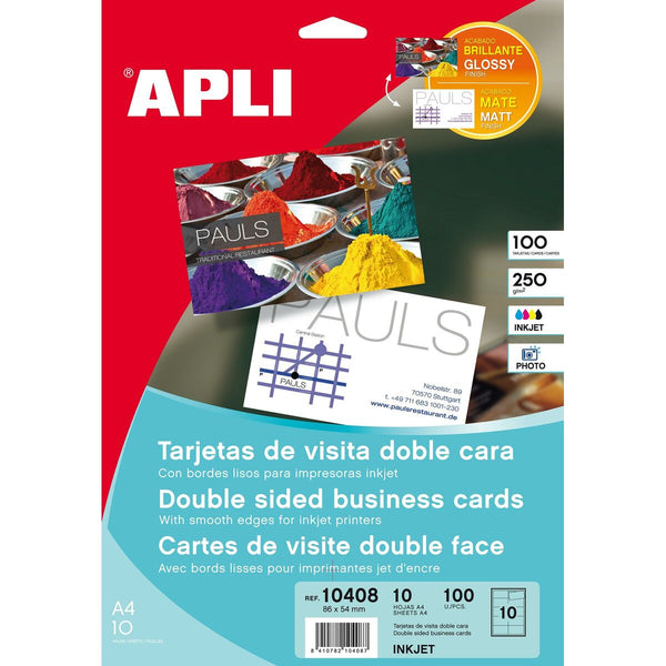 Business cards Apli 10408 Vit 10 Blad Dubbelsidig 210 x 297 mm-Kontor och Kontorsmaterial, Pappersprodukter för kontoret-Apli-peaceofhome.se