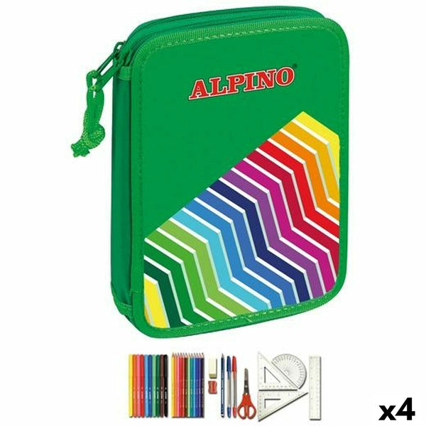Dubbelt pennfodral Alpino Grön Multicolour (32 Delar) (4 antal)-Kontor och Kontorsmaterial, Skol- och utbildningsmaterial-Alpino-peaceofhome.se