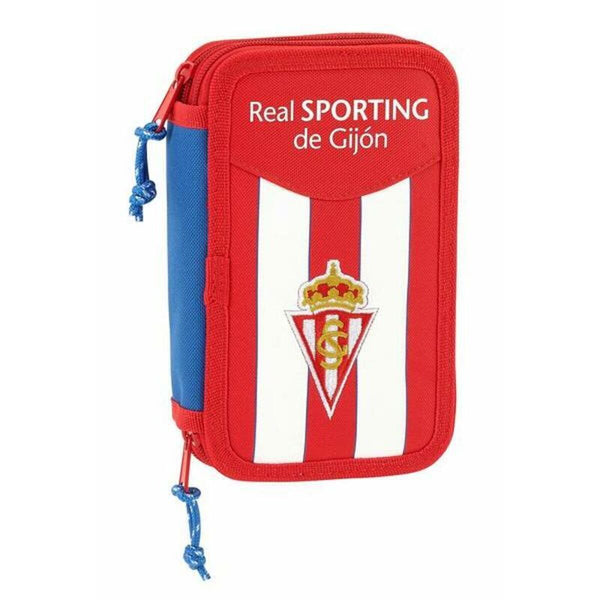 Dubbelt pennfodral Real Sporting de Gijón Vit Röd 12.5 x 19.5 x 4 cm (28 Delar)-Kontor och Kontorsmaterial, Skol- och utbildningsmaterial-Real Sporting de Gijón-peaceofhome.se