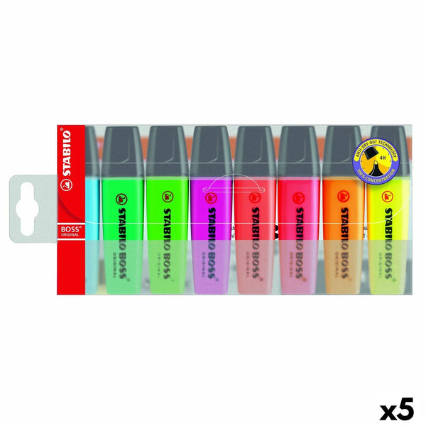 Fluorescerande markörsuppsättning Stabilo Boss Multicolour (5 antal)-Kontor och Kontorsmaterial, Kulspetspennor, pennor och skrivverktyg-Stabilo-peaceofhome.se