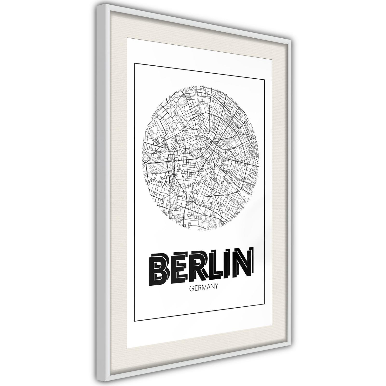 Inramad Poster / Tavla - City Map: Berlin (Round)-Poster Inramad-Artgeist-peaceofhome.se