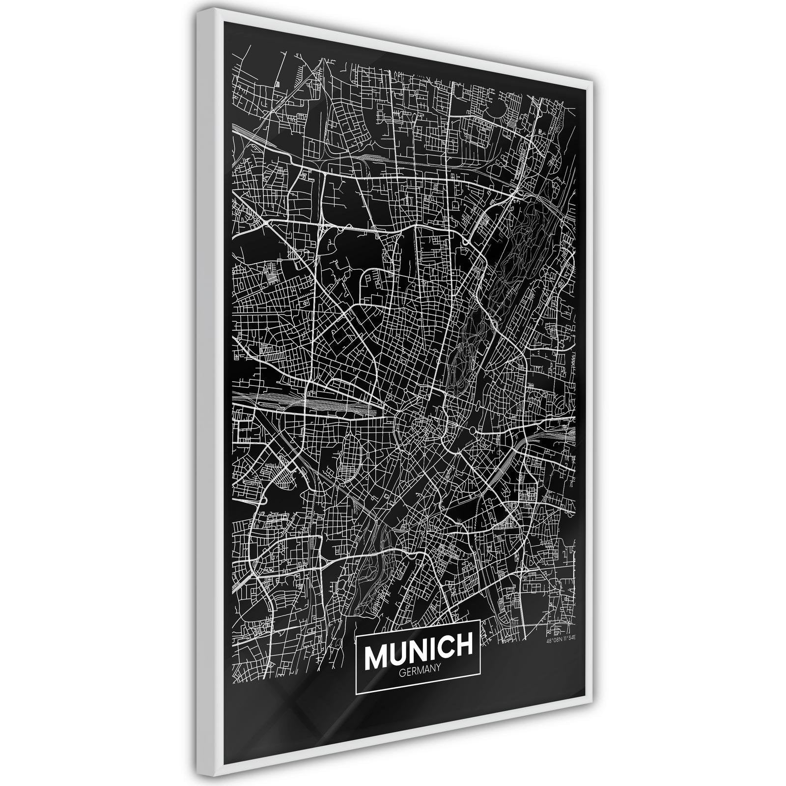 Inramad Poster / Tavla - City Map: Munich (Dark)-Poster Inramad-Artgeist-peaceofhome.se