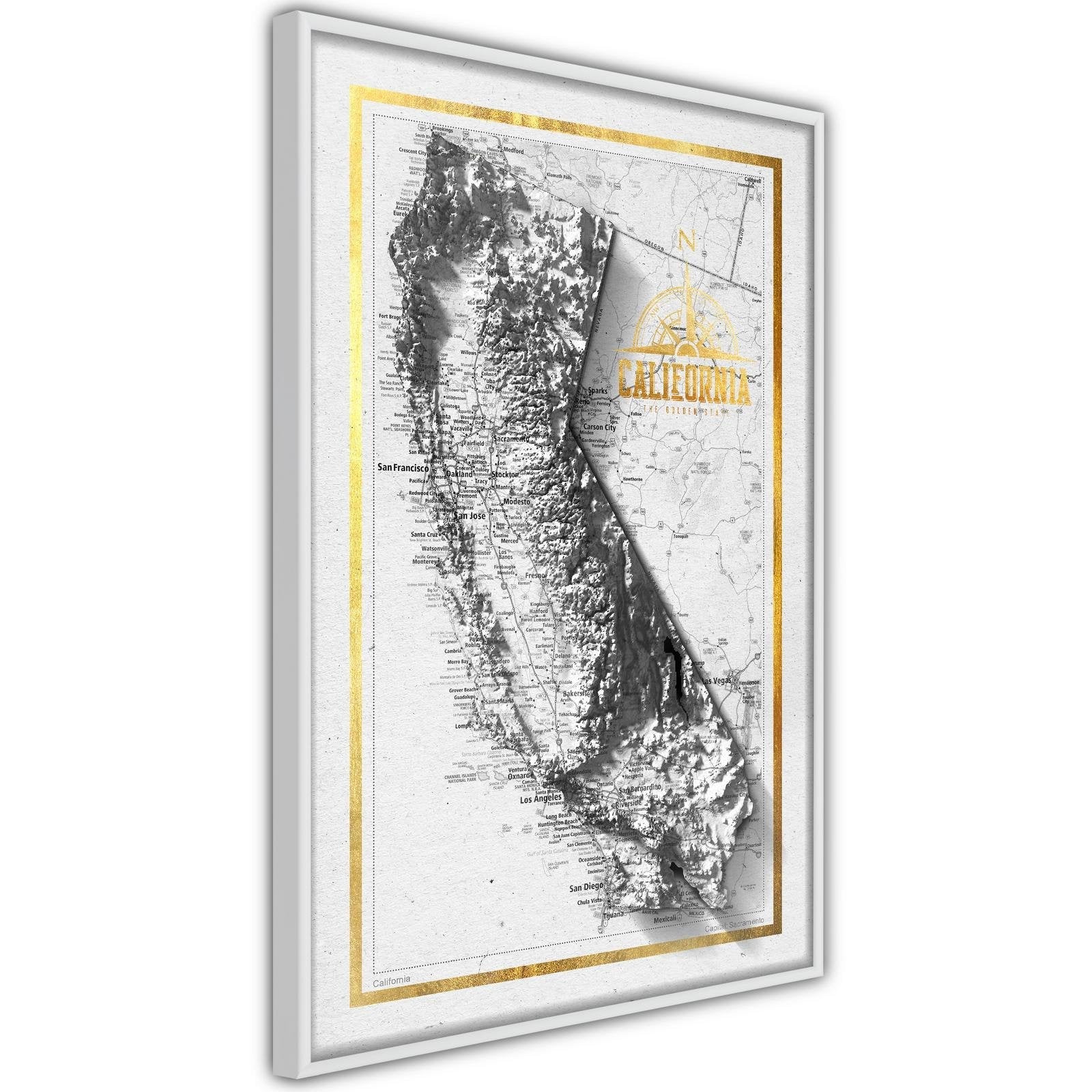Inramad Poster / Tavla - Raised Relief Map: California-Poster Inramad-Artgeist-peaceofhome.se