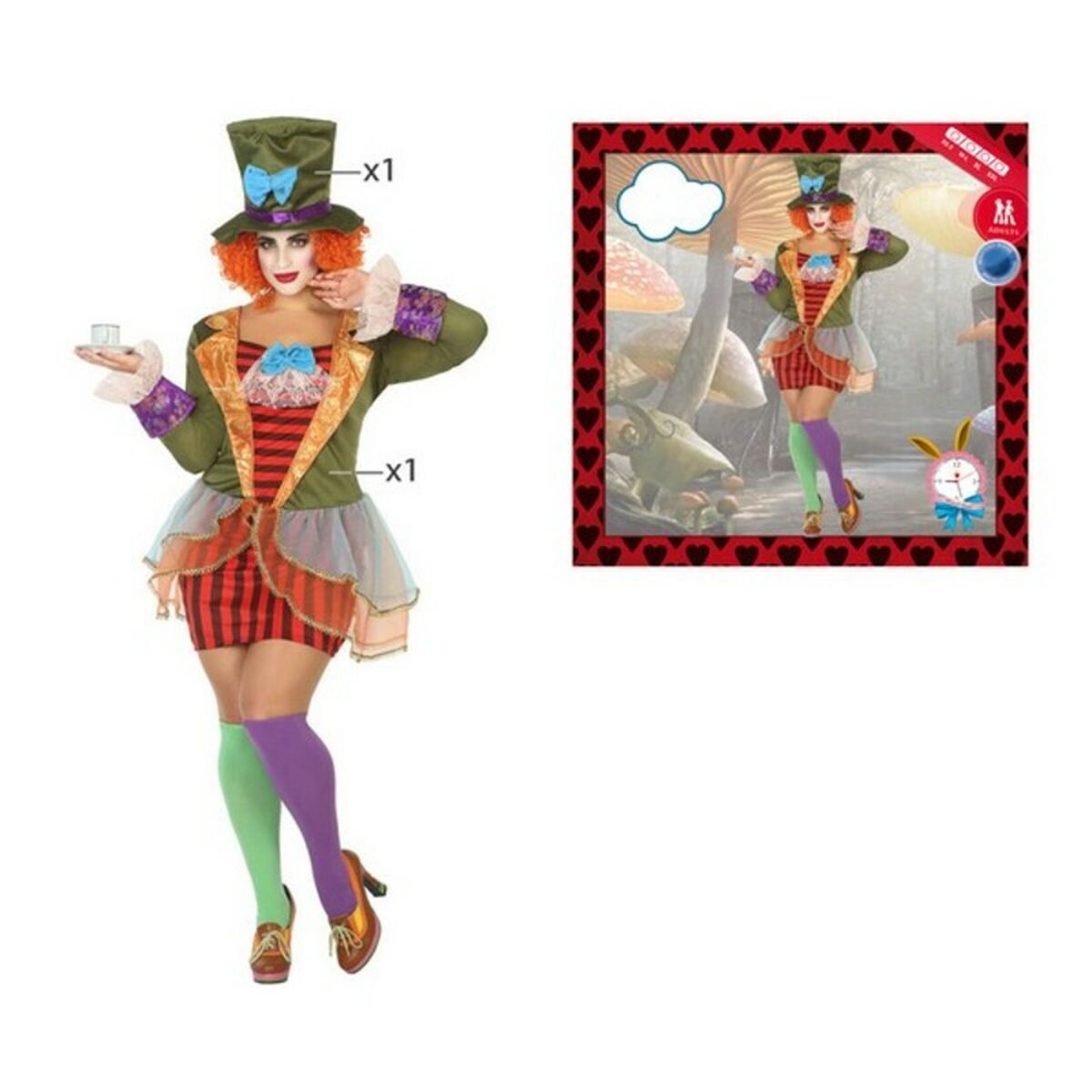 Maskeraddräkt vuxna 115413 Multicolour (2 pcs) Galen kvinnlig hattmakare-Leksaker och spel, Fancy klänning och accessoarer-BigBuy Carnival-XXL-peaceofhome.se