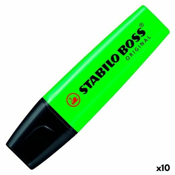 Överstrykningspenna Stabilo Boss Grön Svart/Grön 10 Delar (10 antal) (1 antal)-Kontor och Kontorsmaterial, Kulspetspennor, pennor och skrivverktyg-Stabilo-peaceofhome.se