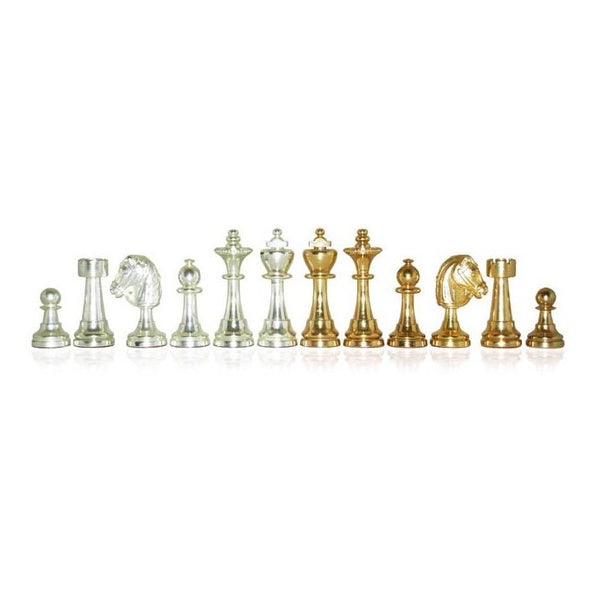 Schackpjäser i massiv mässing, platinerade i guld och silver Medium Staunton set-Schack-Klevrings Sverige-peaceofhome.se