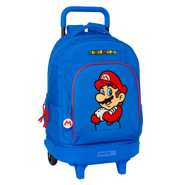Skolväska med hjul Super Mario Play Blå Röd 33 X 45 X 22 cm