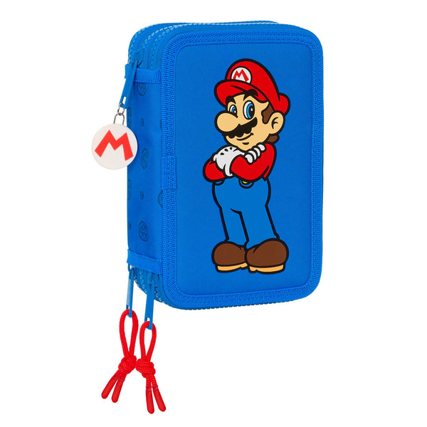 Trippel pennfodral Super Mario Play Blå Röd 12.5 x 19.5 x 5.5 cm (36 Delar)