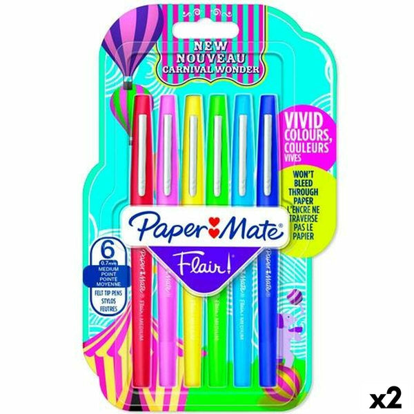 Tuschpennor Paper Mate Flair Multicolour 6 Delar (2 antal)-Kontor och Kontorsmaterial, Kulspetspennor, pennor och skrivverktyg-Paper Mate-peaceofhome.se