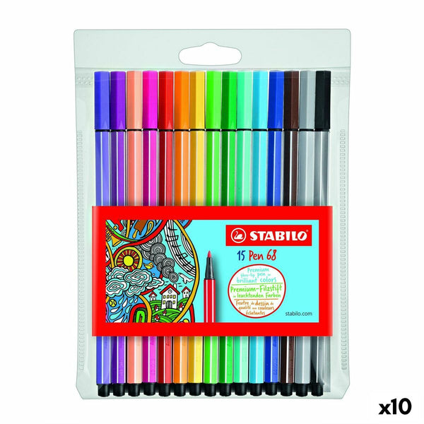 Tuschpennor Stabilo Pen 68 Multicolour (10 antal)-Kontor och Kontorsmaterial, Kulspetspennor, pennor och skrivverktyg-Stabilo-peaceofhome.se