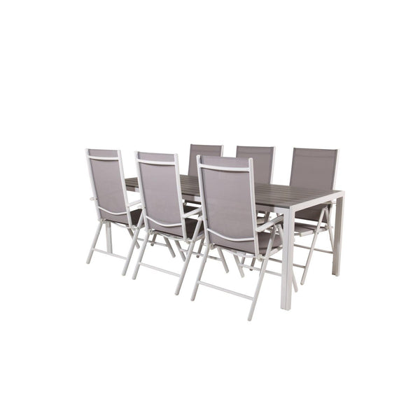 BREAK Matbord 205x90 cm + 6 stolar - Grå/Vit | Utemöbler-Matgrupp Utomhus-Venture Home-peaceofhome.se