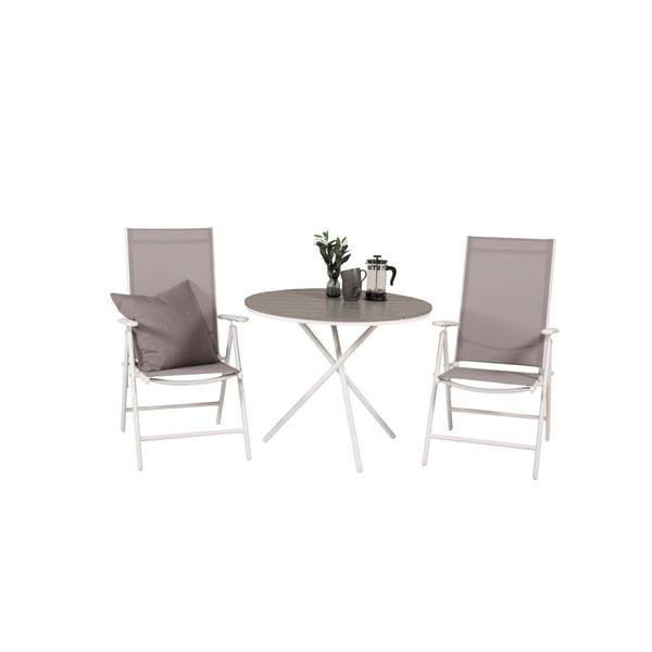 BREAK PARMA Matbord 90 cm + 2 stolar - Grå/Vit | Utemöbler-Matgrupp Utomhus-Venture Home-peaceofhome.se