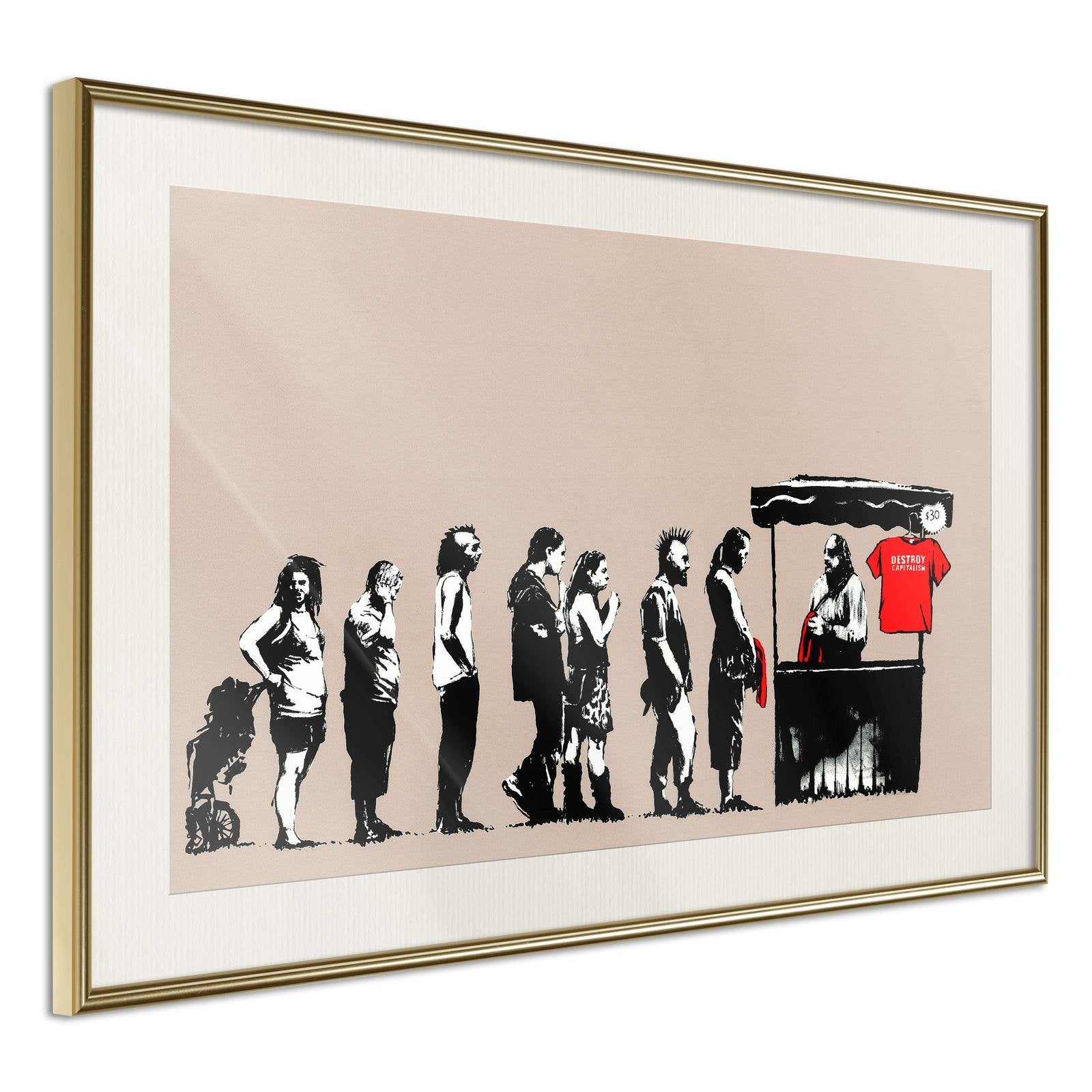 Inramad Poster / Tavla - Banksy: Festival-Poster Inramad-Artgeist-30x20-Guldram med passepartout-peaceofhome.se