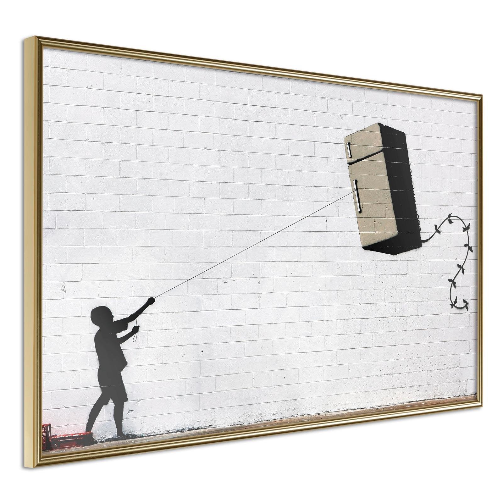 Inramad Poster / Tavla - Banksy: Fridge Kite-Poster Inramad-Artgeist-30x20-Guldram-peaceofhome.se
