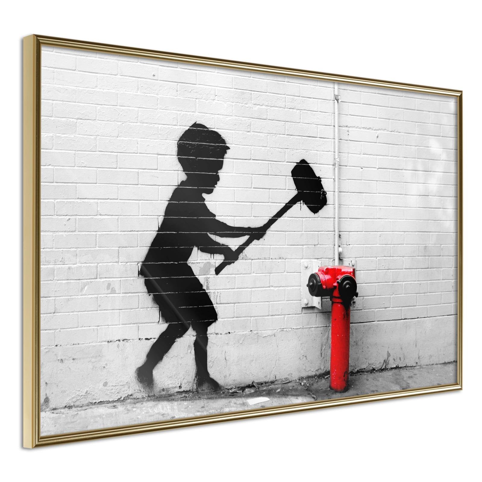 Inramad Poster / Tavla - Banksy: Hammer Boy-Poster Inramad-Artgeist-30x20-Guldram-peaceofhome.se