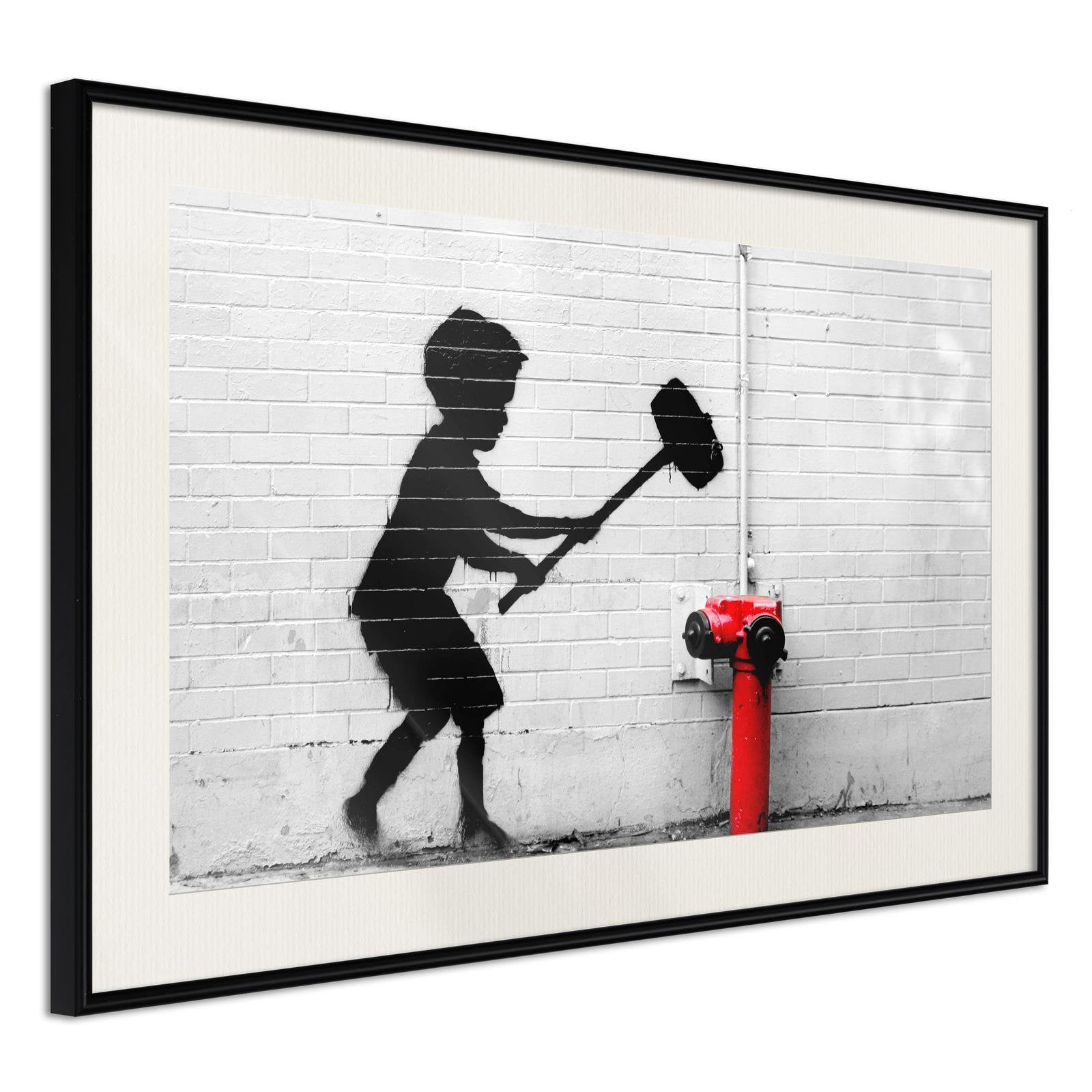 Inramad Poster / Tavla - Banksy: Hammer Boy-Poster Inramad-Artgeist-30x20-Svart ram med passepartout-peaceofhome.se