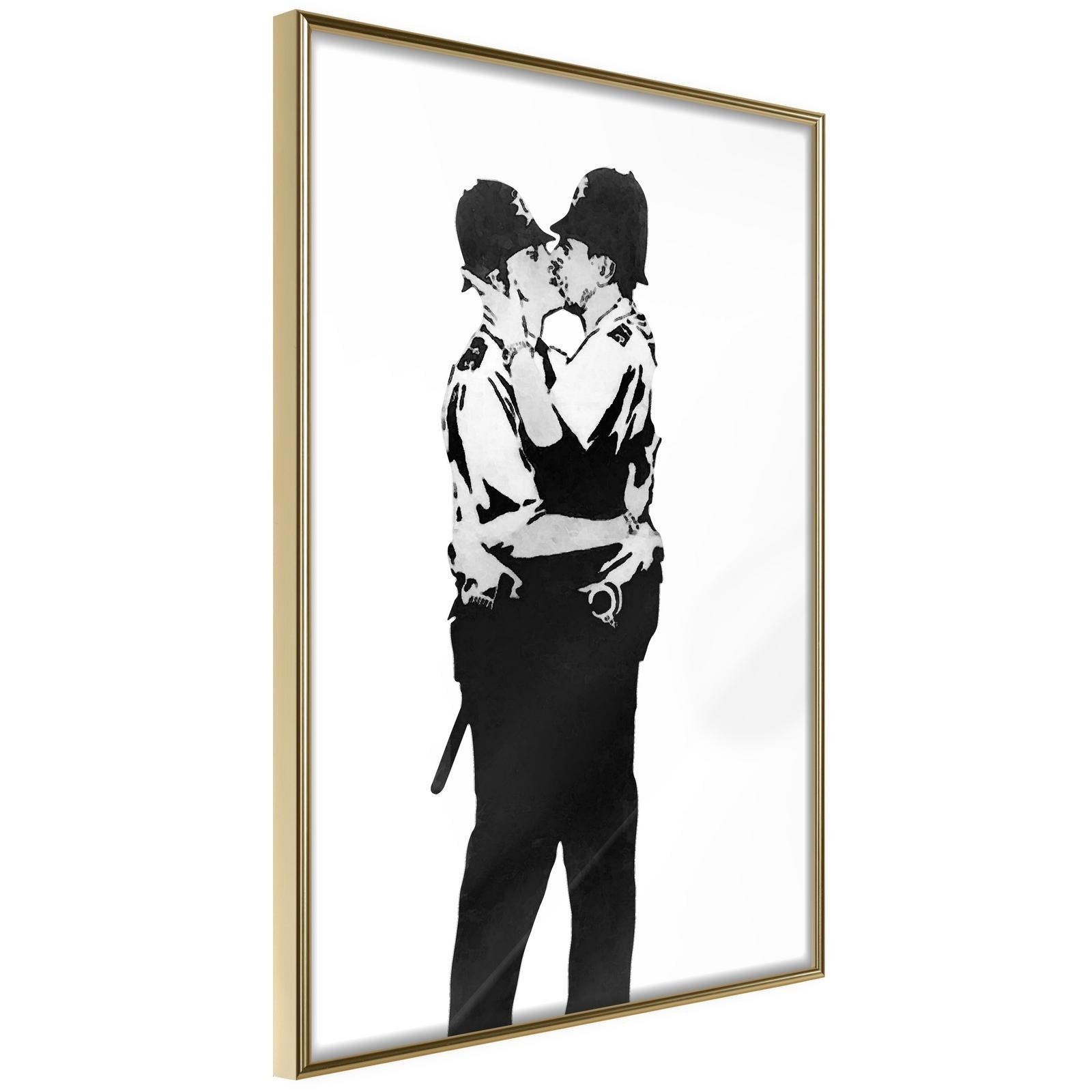 Inramad Poster / Tavla - Banksy: Kissing Coppers I-Poster Inramad-Artgeist-20x30-Guldram-peaceofhome.se