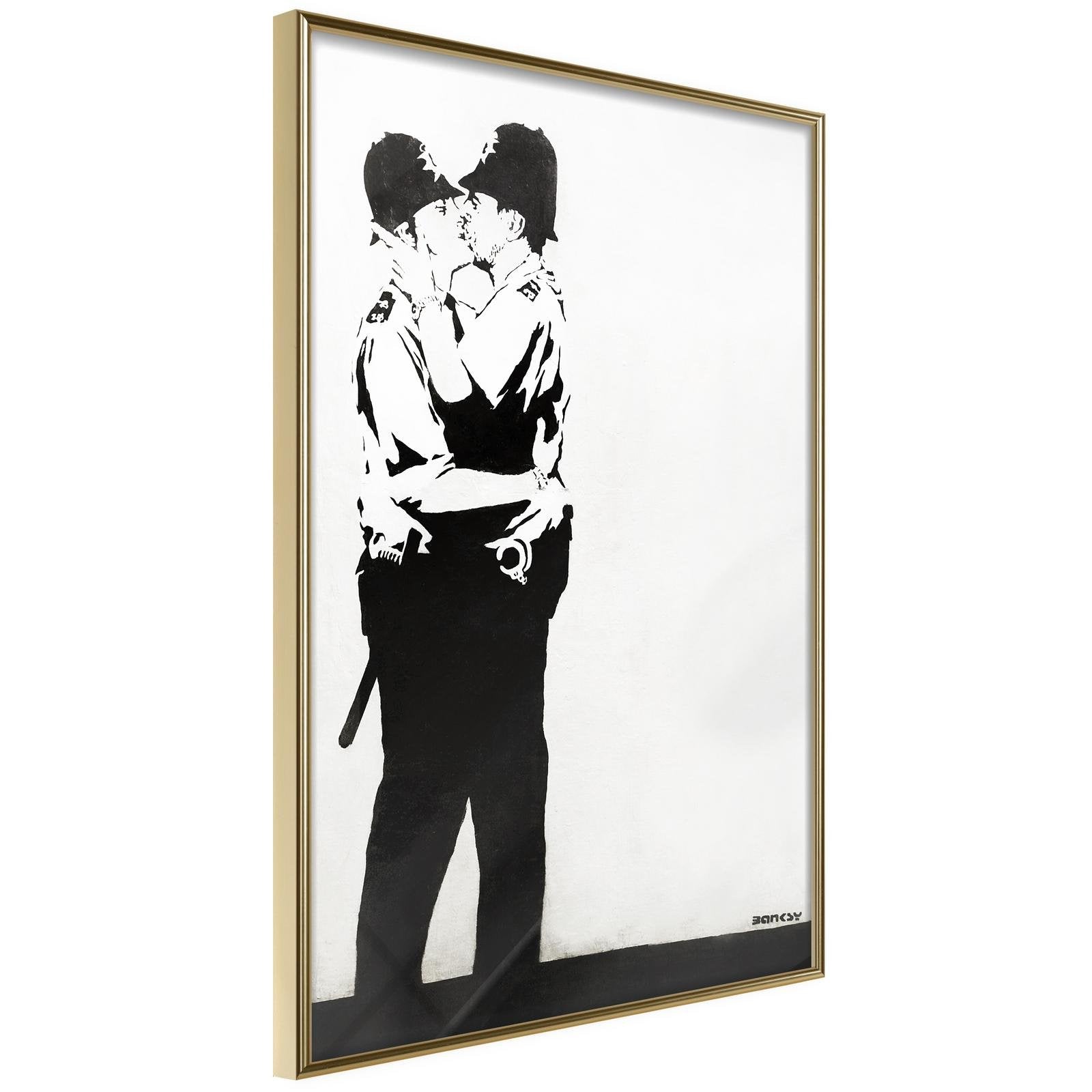 Inramad Poster / Tavla - Banksy: Kissing Coppers II-Poster Inramad-Artgeist-20x30-Guldram-peaceofhome.se