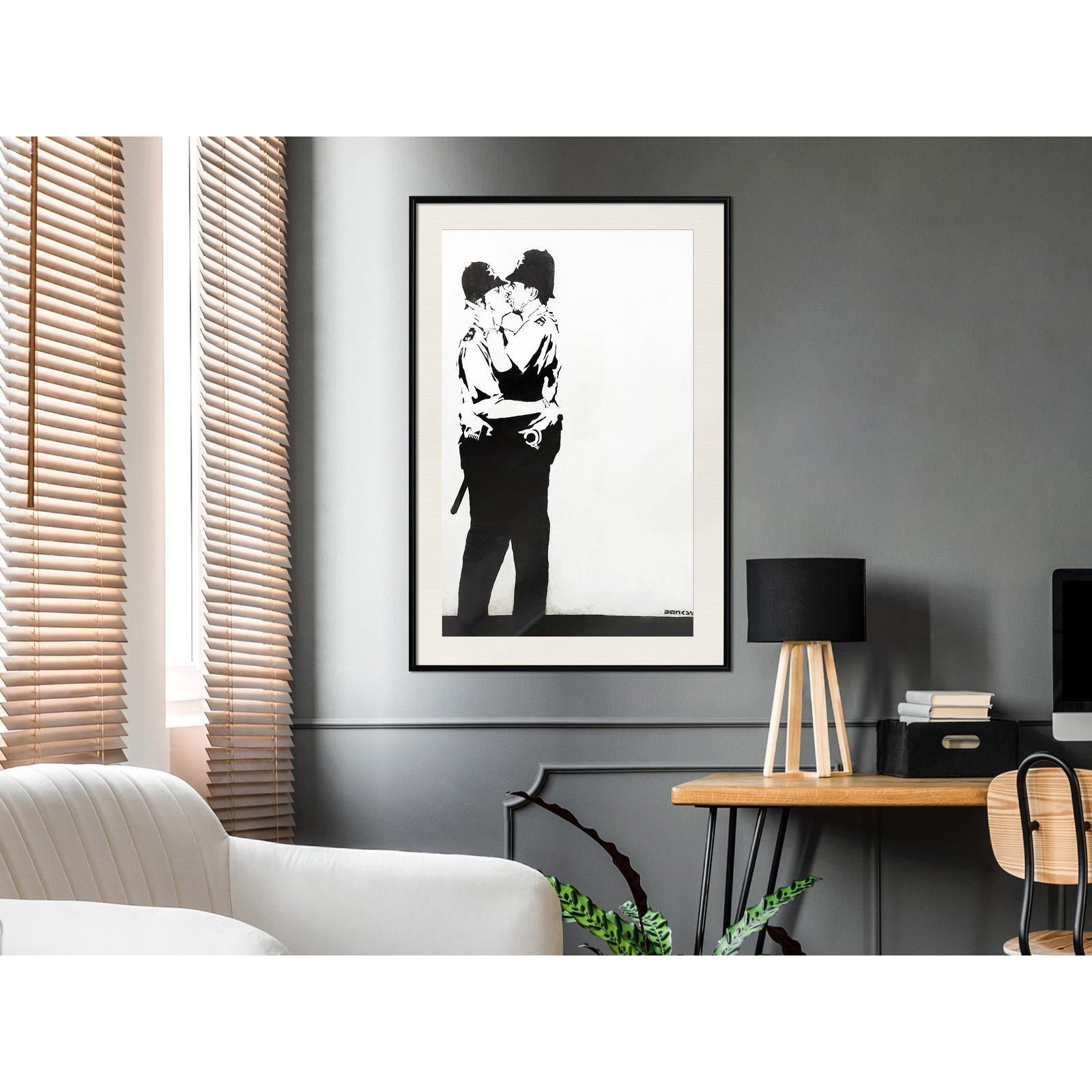 Inramad Poster / Tavla - Banksy: Kissing Coppers II-Poster Inramad-Artgeist-peaceofhome.se