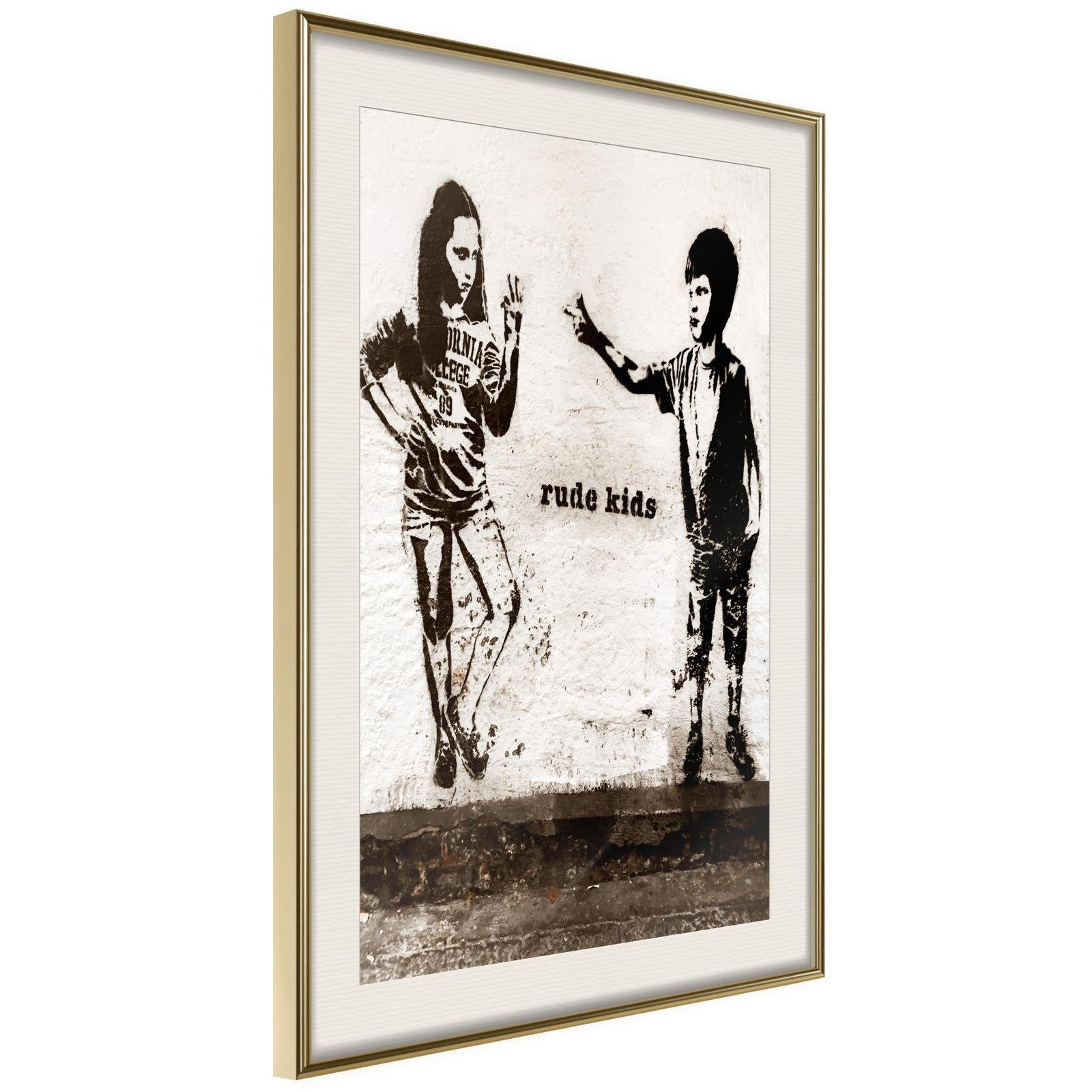 Inramad Poster / Tavla - Banksy: Rude Kids-Poster Inramad-Artgeist-20x30-Guldram med passepartout-peaceofhome.se