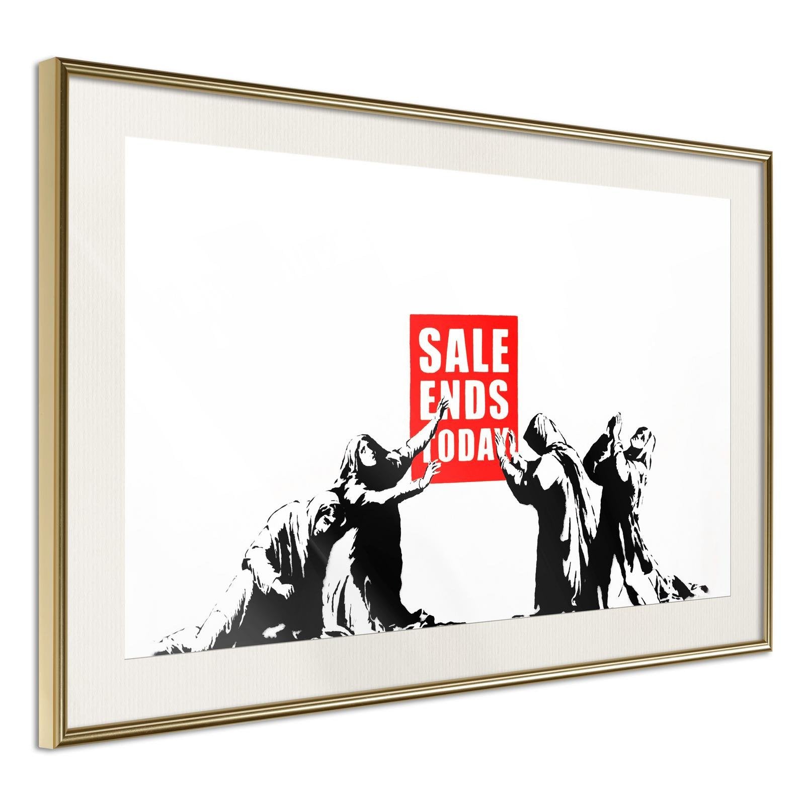 Inramad Poster / Tavla - Banksy: Sale Ends-Poster Inramad-Artgeist-30x20-Guldram med passepartout-peaceofhome.se