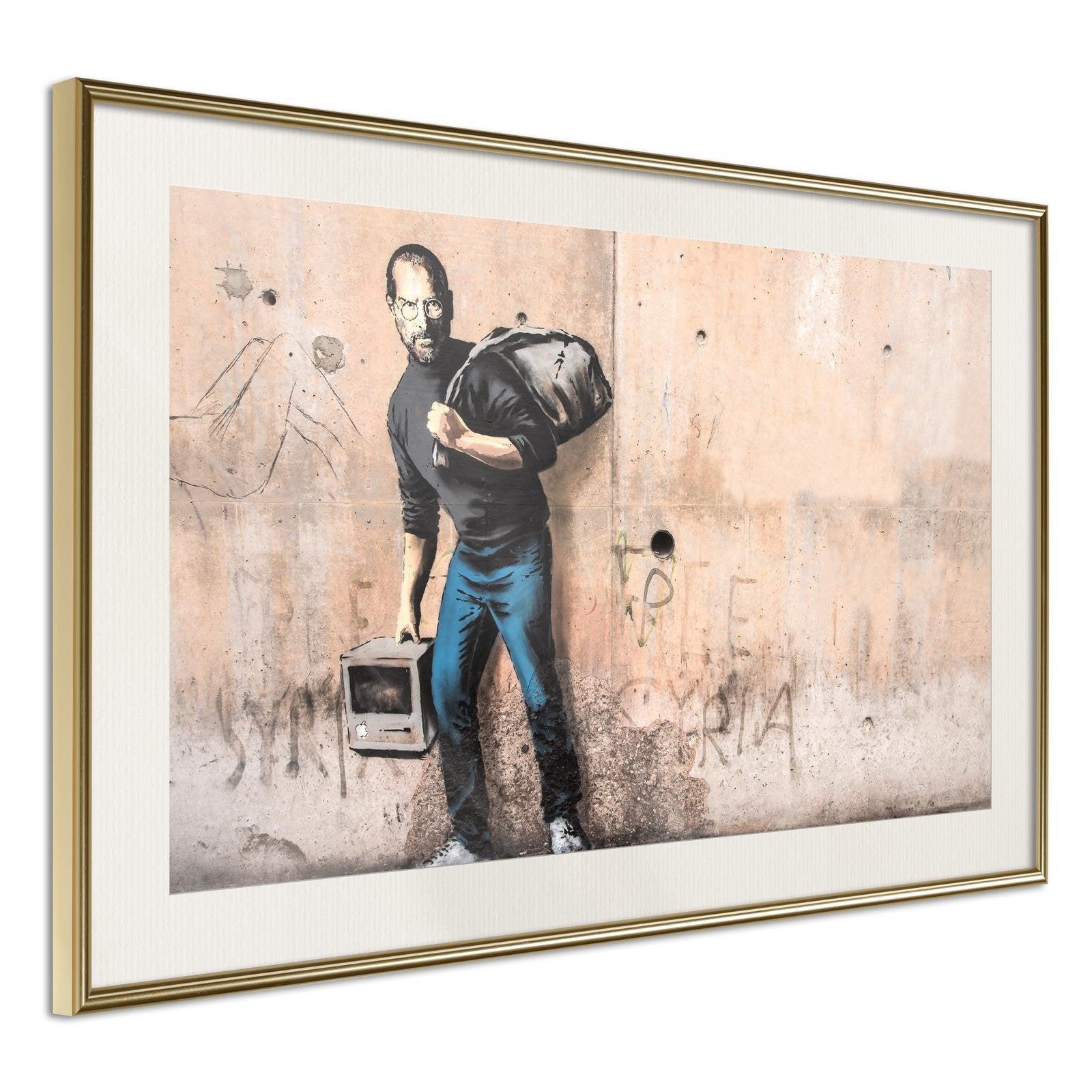 Inramad Poster / Tavla - Banksy: The Son of a Migrant from Syria-Poster Inramad-Artgeist-30x20-Guldram med passepartout-peaceofhome.se