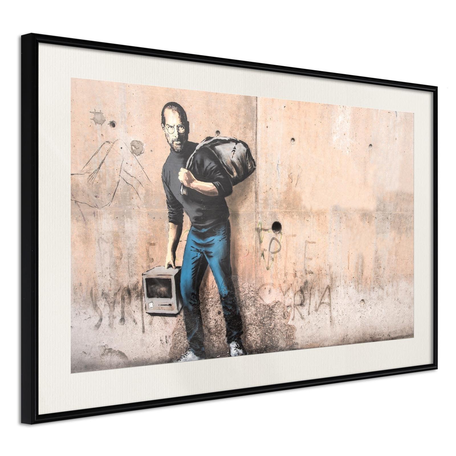 Inramad Poster / Tavla - Banksy: The Son of a Migrant from Syria-Poster Inramad-Artgeist-30x20-Svart ram med passepartout-peaceofhome.se