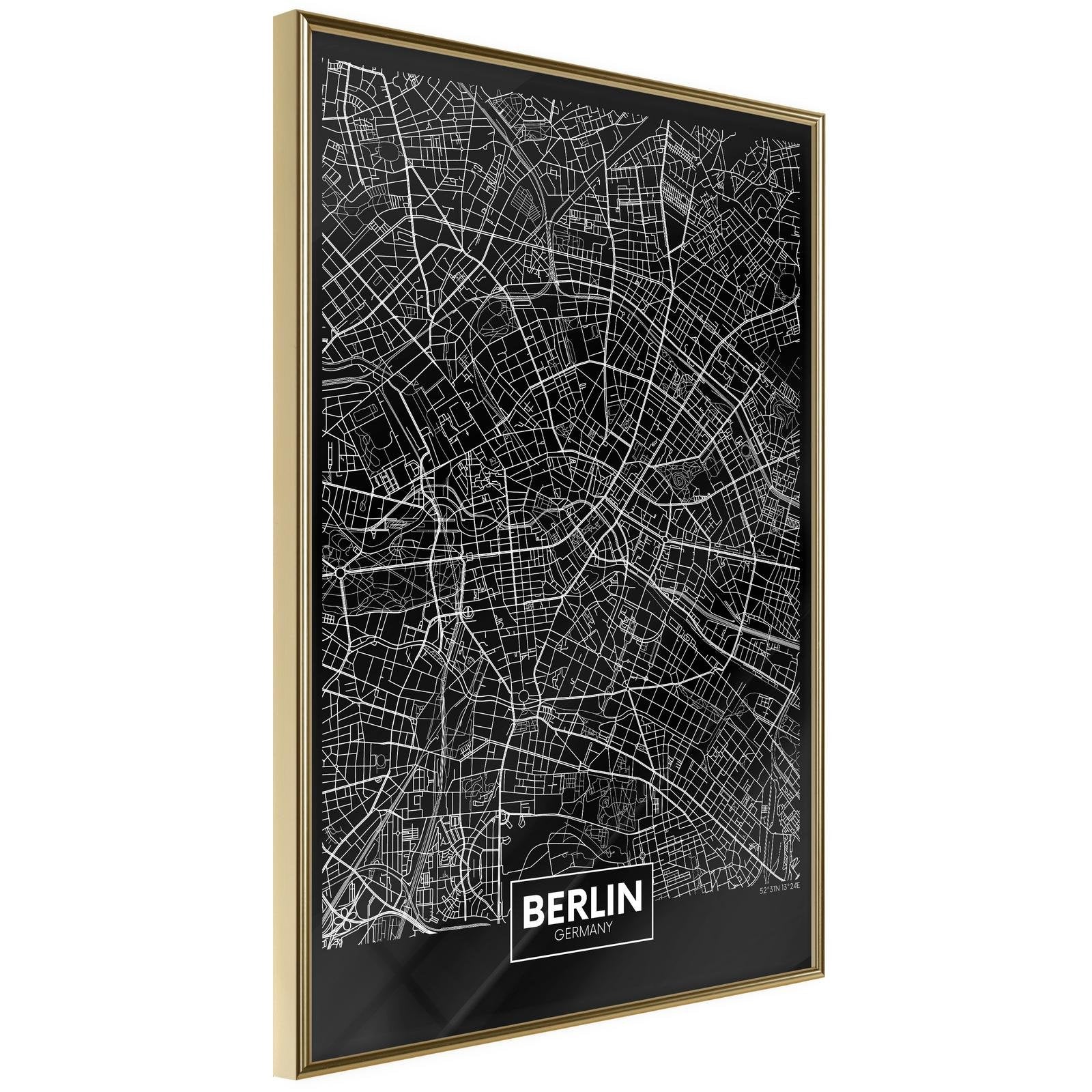 Inramad Poster / Tavla - City Map: Berlin (Dark)-Poster Inramad-Artgeist-20x30-Guldram-peaceofhome.se