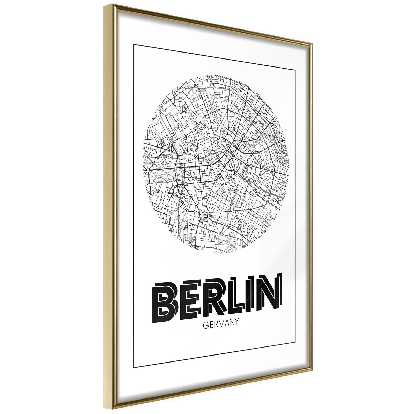 Inramad Poster / Tavla - City Map: Berlin (Round)-Poster Inramad-Artgeist-20x30-Guldram-peaceofhome.se