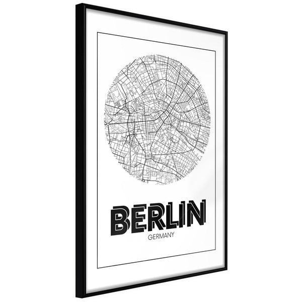 Inramad Poster / Tavla - City Map: Berlin (Round)-Poster Inramad-Artgeist-20x30-Svart ram-peaceofhome.se