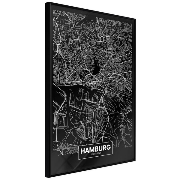 Inramad Poster / Tavla - City Map: Hamburg (Dark)-Poster Inramad-Artgeist-20x30-Svart ram-peaceofhome.se