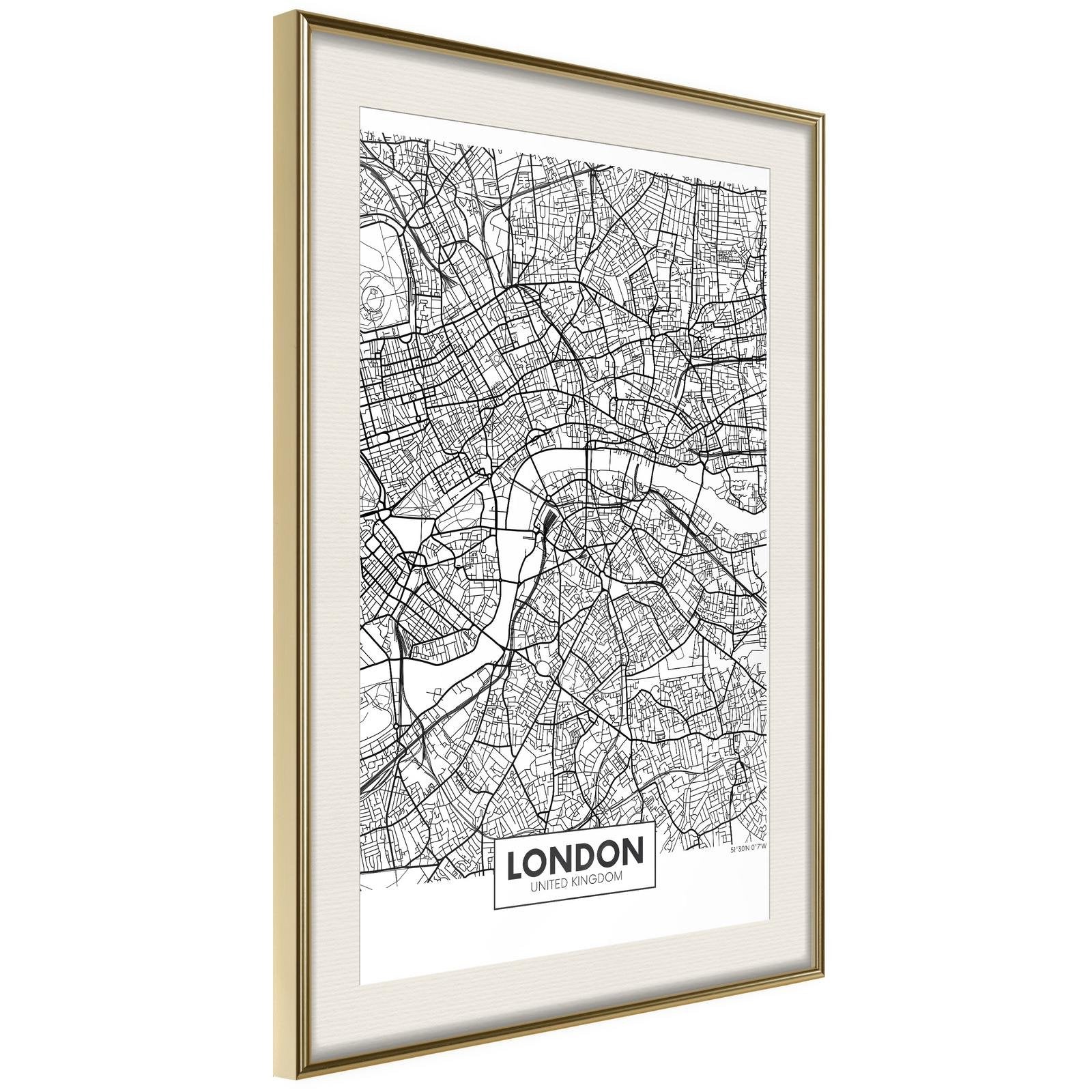 Inramad Poster / Tavla - City Map: London-Poster Inramad-Artgeist-20x30-Guldram med passepartout-peaceofhome.se