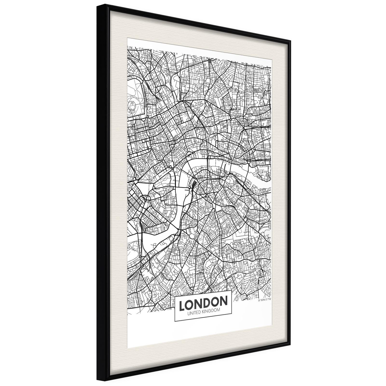 Inramad Poster / Tavla - City Map: London-Poster Inramad-Artgeist-20x30-Svart ram med passepartout-peaceofhome.se