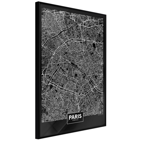 Inramad Poster / Tavla - City Map: Paris (Dark)-Poster Inramad-Artgeist-20x30-Svart ram-peaceofhome.se