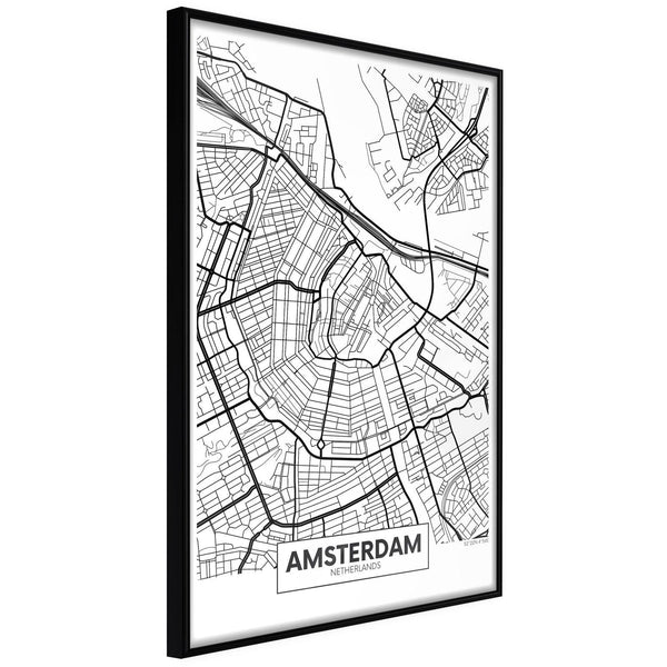 Inramad Poster / Tavla - City map: Amsterdam-Poster Inramad-Artgeist-20x30-Svart ram-peaceofhome.se