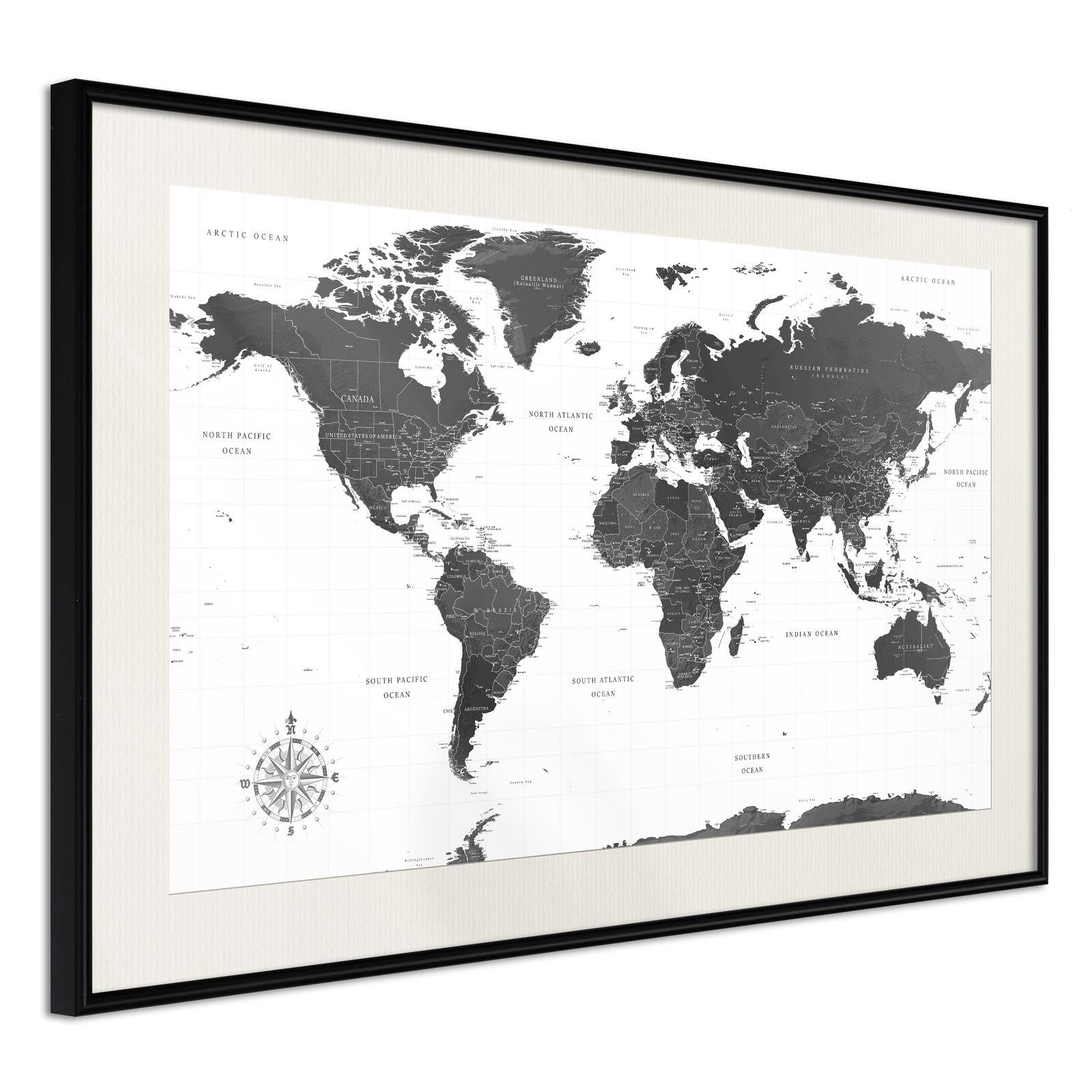 Inramad Poster / Tavla - The World in Black and White-Poster Inramad-Artgeist-30x20-Svart ram med passepartout-peaceofhome.se