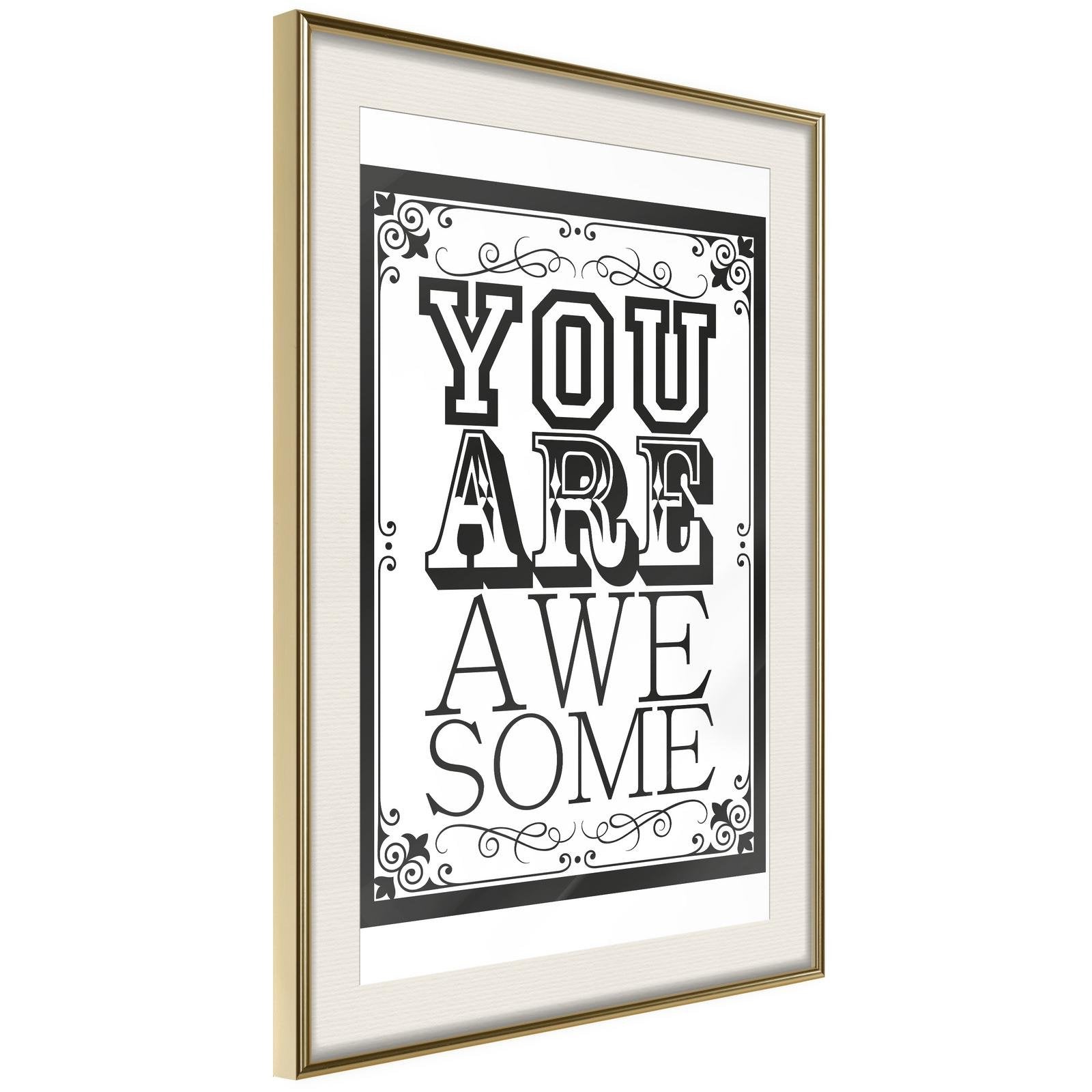 Inramad Poster / Tavla - You Are Awesome-Poster Inramad-Artgeist-20x30-Guldram med passepartout-peaceofhome.se