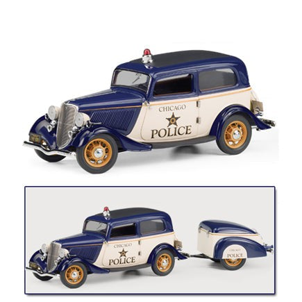 1933 Ford Deluxe Tudor Police Car w/Trailer - Limited edition , Franklin Mint-samlarmodeller-Klevrings Sverige-peaceofhome.se