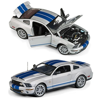 2008 Ford Shelby GT-500KR - Silver with Blue Racing Stripes Limited Edition Only 1.000, The Franklin Mint-samlarmodeller-Klevrings Sverige-peaceofhome.se