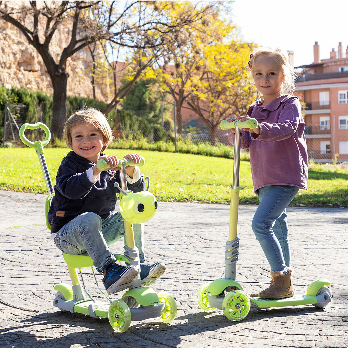 3 i 1 utvecklingsbar sparkcykel för barn Scuvol InnovaGoods Grön Aluminium (Renoverade B)-Sport och utomhus, Stadsrörlighet-InnovaGoods-peaceofhome.se