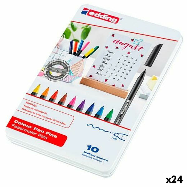 Tuschpennor Edding Multicolour 10 Delar (24 antal)-Kontor och Kontorsmaterial, Kulspetspennor, pennor och skrivverktyg-Edding-peaceofhome.se