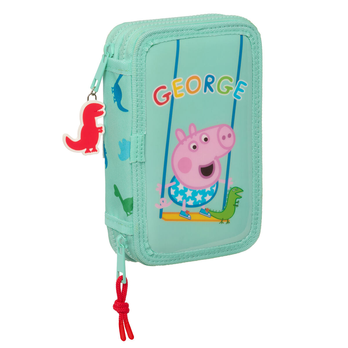 Dubbelt pennfodral Peppa Pig George Mint 12.5 x 19.5 x 4 cm (28 Delar)-Kontor och Kontorsmaterial, Skol- och utbildningsmaterial-Peppa Pig-peaceofhome.se