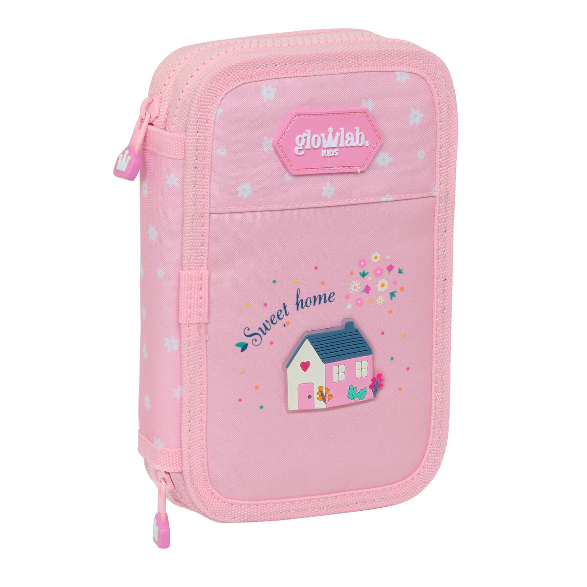 Dubbelt pennfodral Glow Lab Sweet home Rosa 12.5 x 19.5 x 4 cm (28 Delar)-Kontor och Kontorsmaterial, Skol- och utbildningsmaterial-Glow Lab-peaceofhome.se