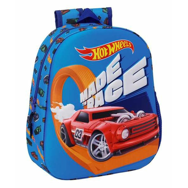 Barnryggsäck 3D Hot Wheels Blå 27 x 33 x 10 cm 3D-Kontor och Kontorsmaterial, Skol- och utbildningsmaterial-Hot Wheels-peaceofhome.se