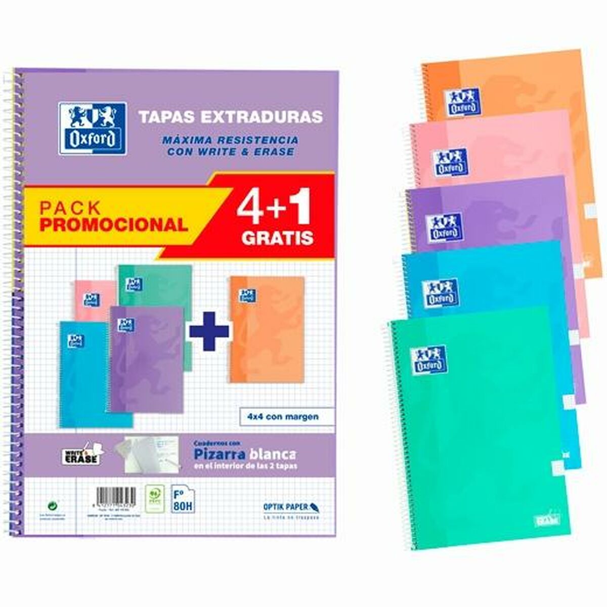 Uppsättning av övningsböcker Oxford Write&Erase 5 Delar Multicolour Din A4 80 Blad-Kontor och Kontorsmaterial, Pappersprodukter för kontoret-Oxford-peaceofhome.se