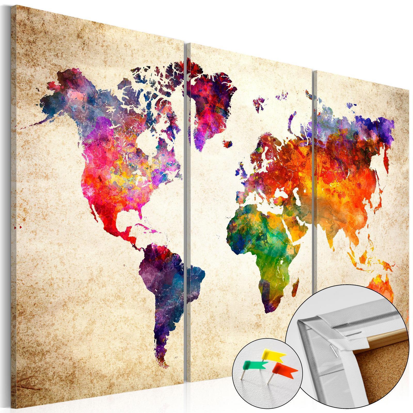 Anslagstavla - Corkboard Map in Watercolor-Anslagstavlor-Artgeist-peaceofhome.se
