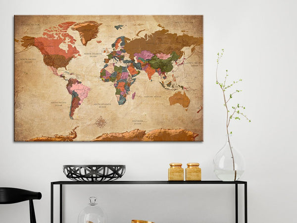 Anslagstavla - World Map: Brown Elegance-Anslagstavlor-Artgeist-peaceofhome.se