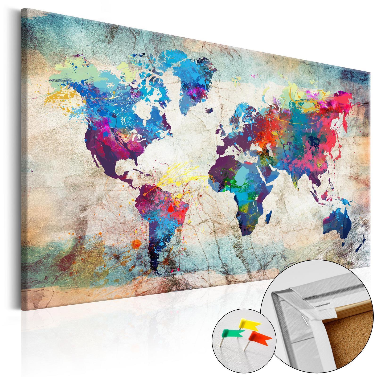 Anslagstavla - World Map: Colourful Madness-Anslagstavlor-Artgeist-peaceofhome.se